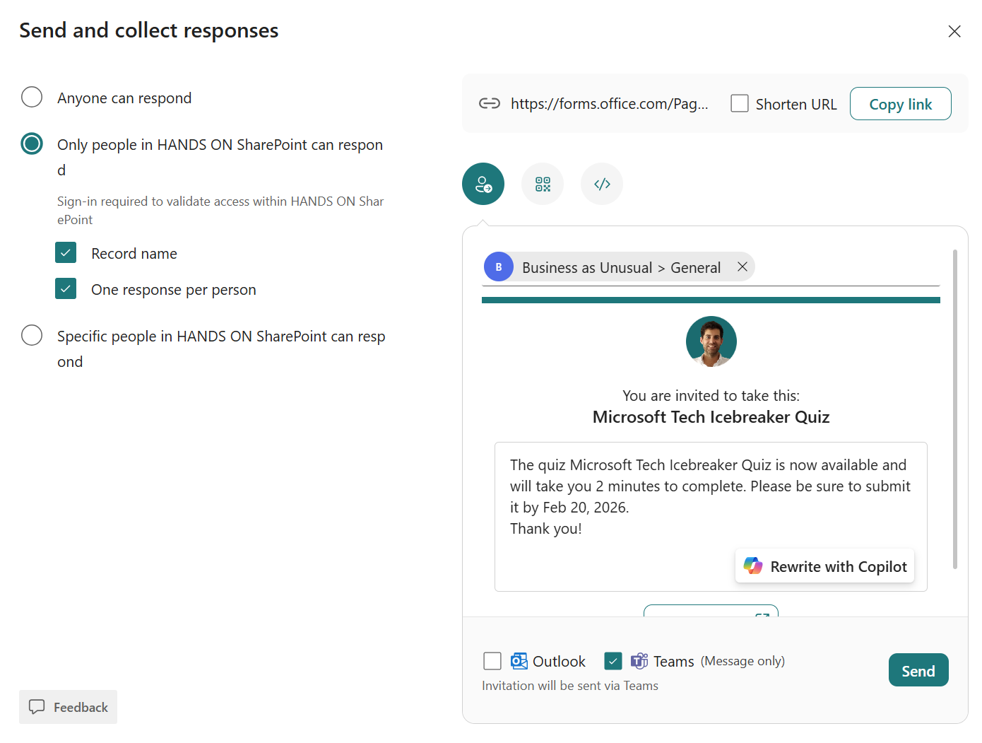Microsoft Teams and Microsoft Forms Integration